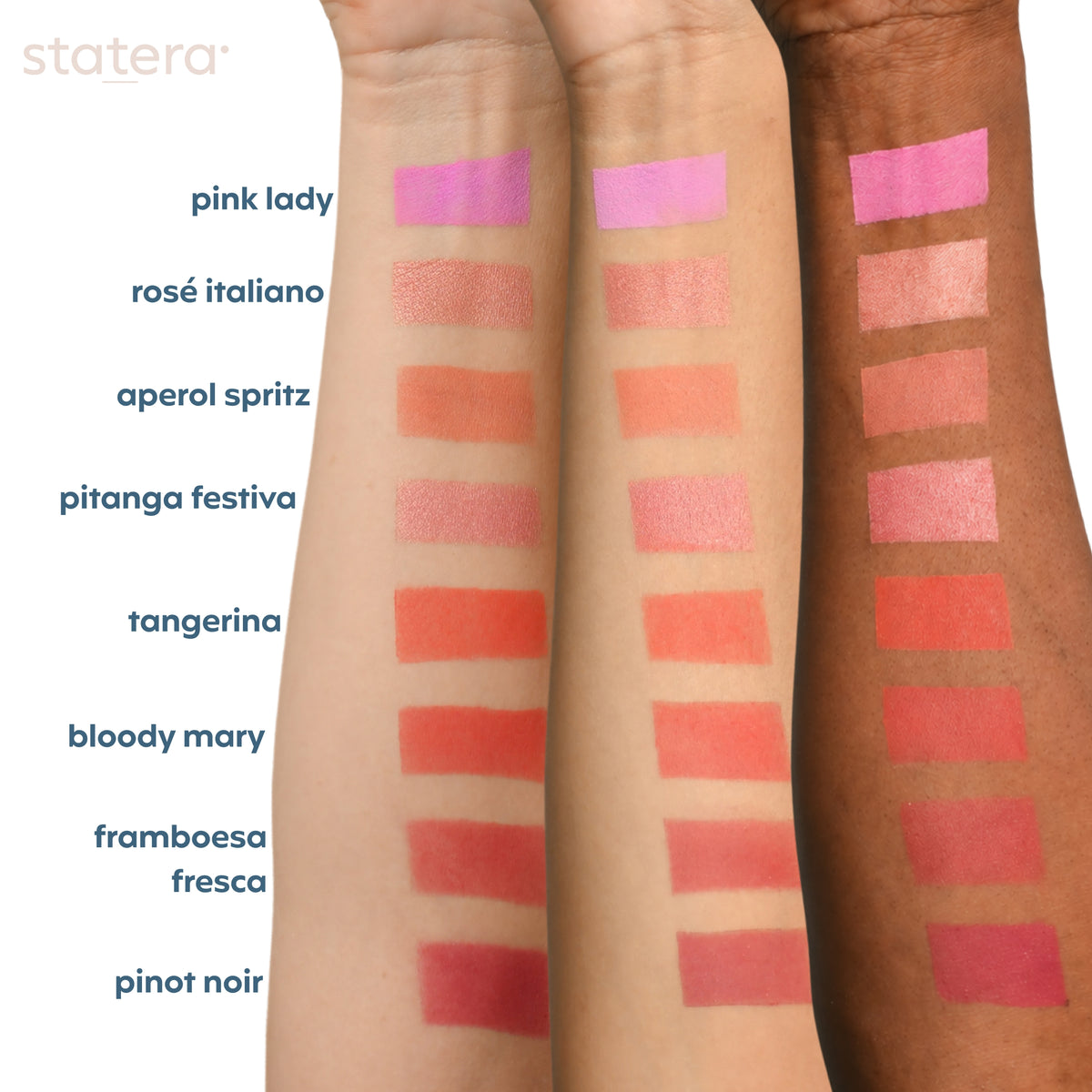 Amostras das cores do Blush Compacto Statera