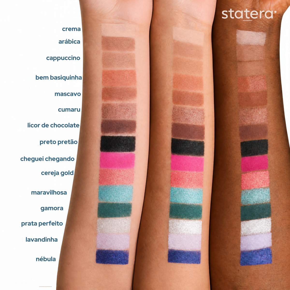 Amostras das cores da Sombra Compacta Statera
